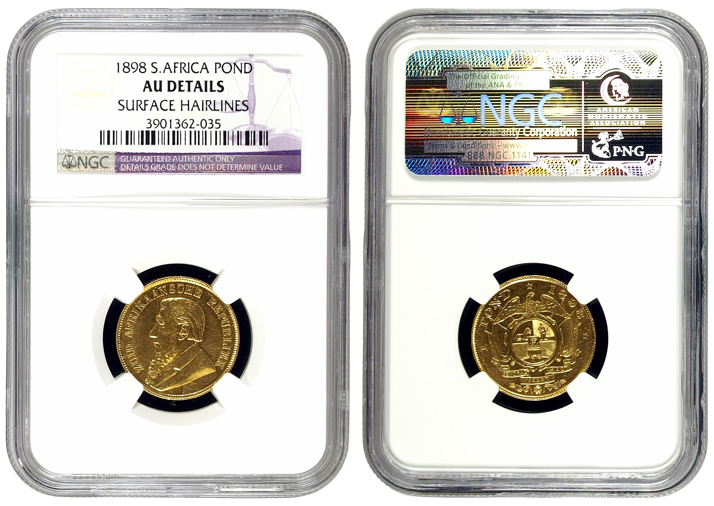 South Africa, Kruger, One Pond, 1898, NGC AU Details