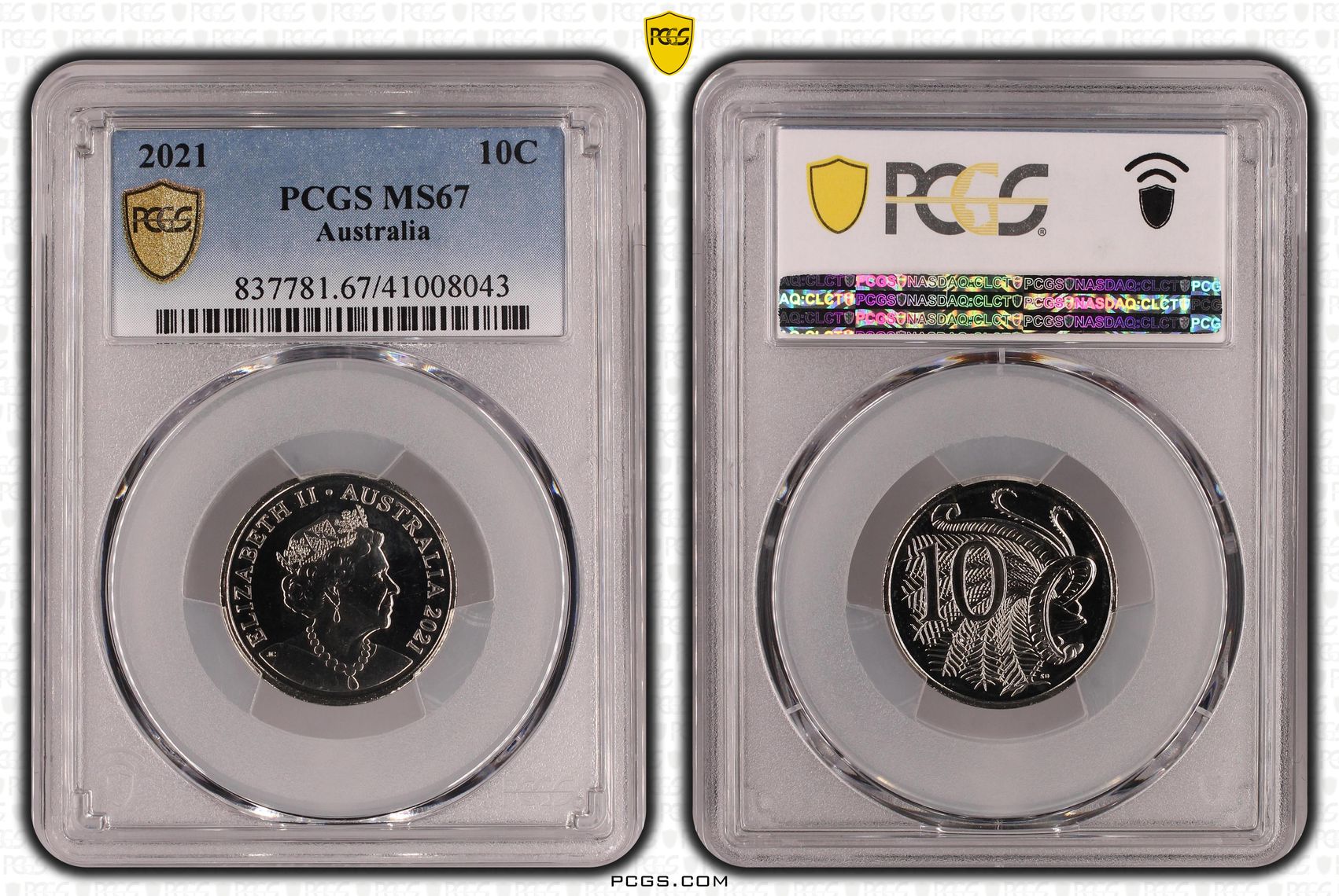 Elizabeth II, Ten Cent, 2021, PCGS MS67