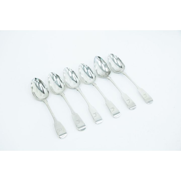 Six silver Fiddle pattern serving spoons