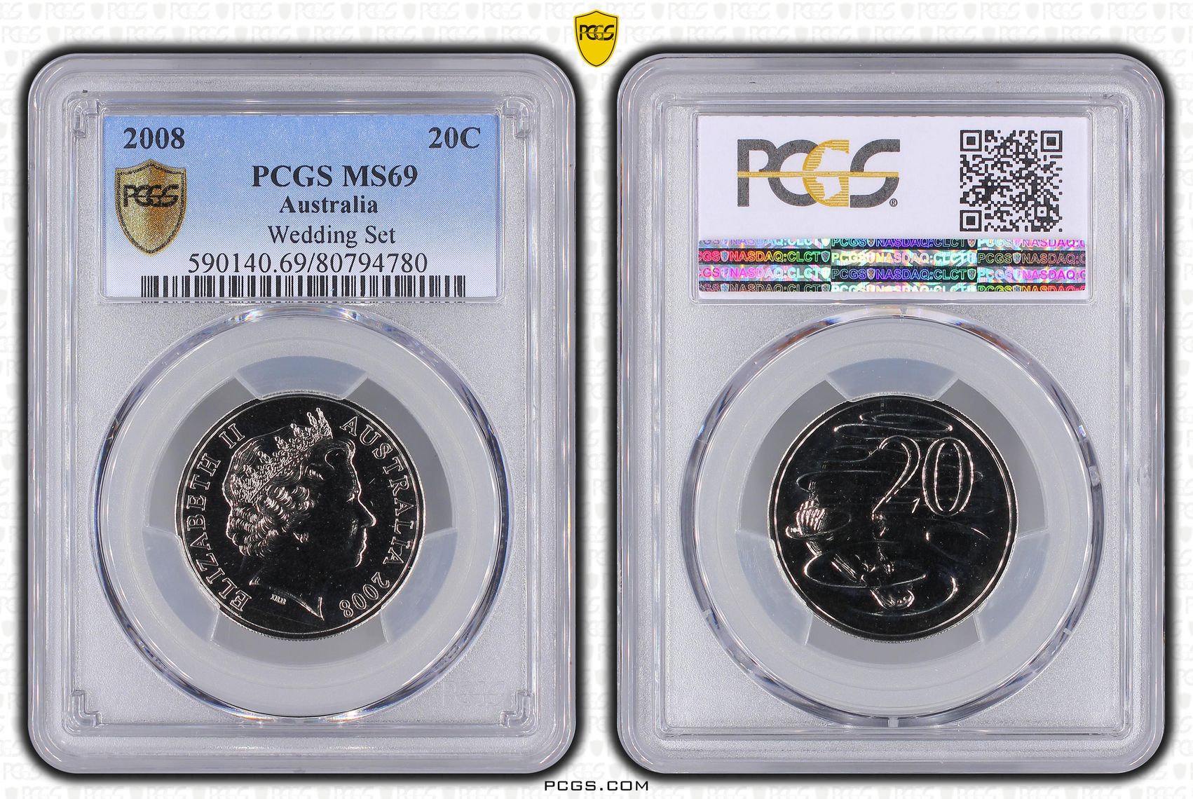 Elizabeth II, Twenty Cent, 2008, PCGS MS69