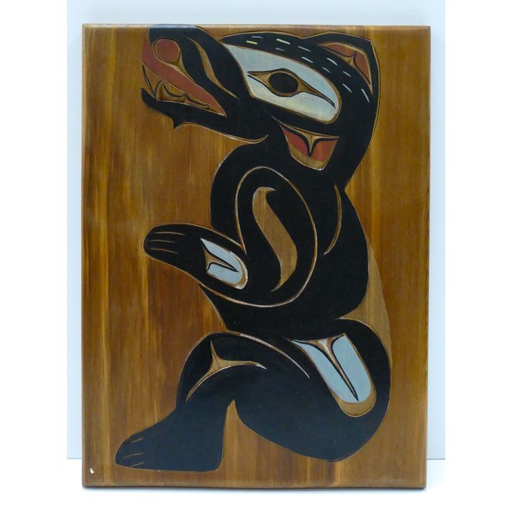 Jimmy Price (S'Klallam) ''Bear'' Carved Cedar Plaque 16''x12''