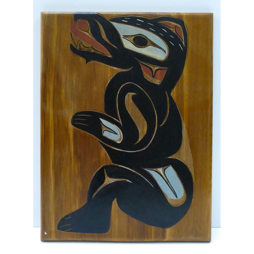 Jimmy Price (S'Klallam) ''Bear'' Carved Cedar Plaque 16''x12''