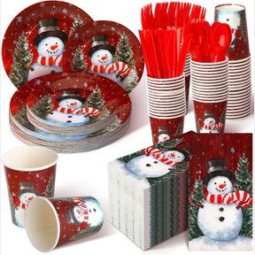 SINMOE 400 PCS CHRISTMAS DINNERWARE SET DISPOSABLE CHRISTMAS PLATES AND NAPKINS SET SERVE 50 WINTER XMAS PAPER DINNER PLATES NAPKI