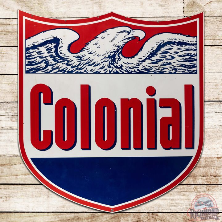 Colonial Gasoline 6' Double Sided Porcelain ID Sign w/ Eagle