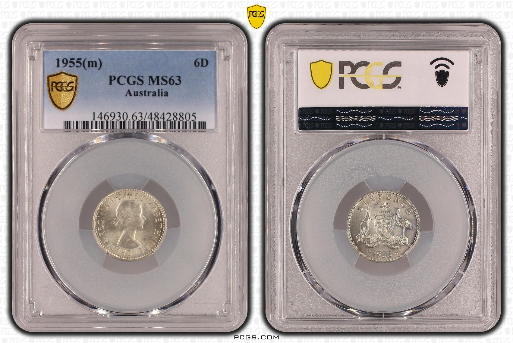 Sixpence, 1955(m), PCGS MS 63