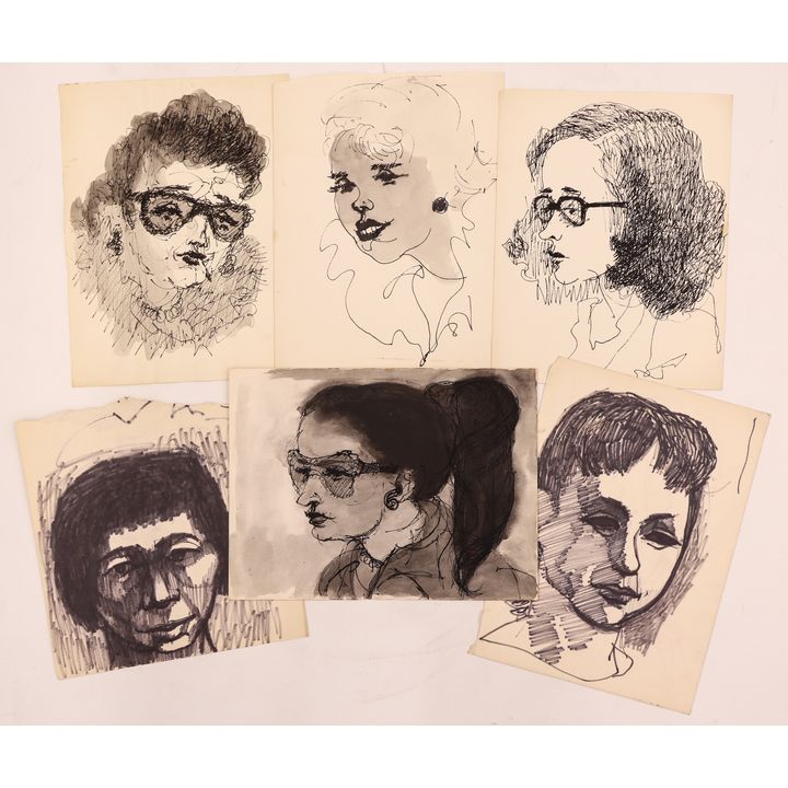 6pc William Cumming Early Portrait Ink Drawings 12''x9'' Largest