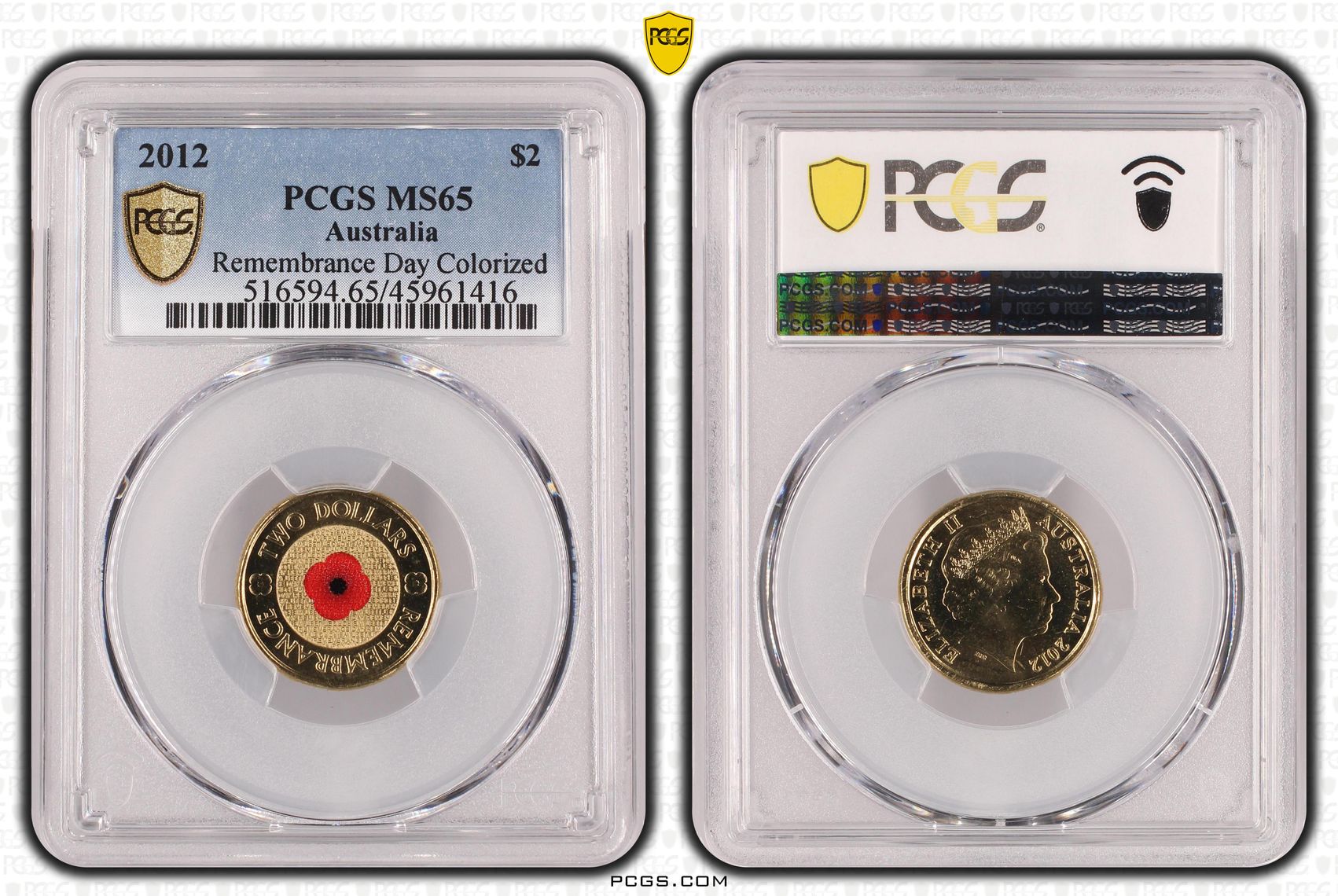 Remembrance Day Colored, Two Dollar, 2012, PCGS MS 65