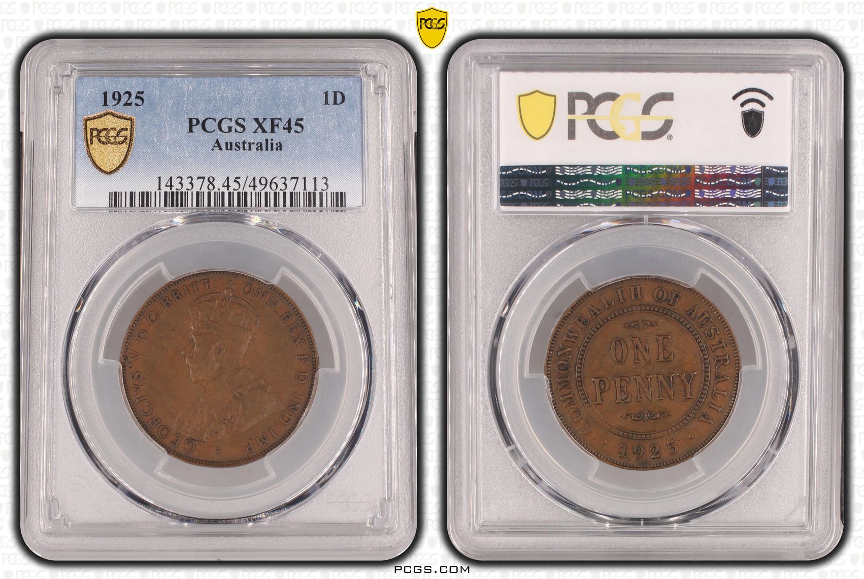 George V, Penny, 1925, PCGS XF45BN
