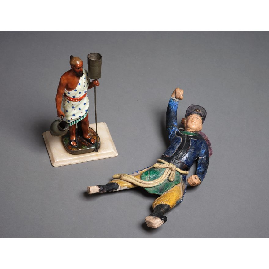 African glazed resin figure + Chinese warrior figure