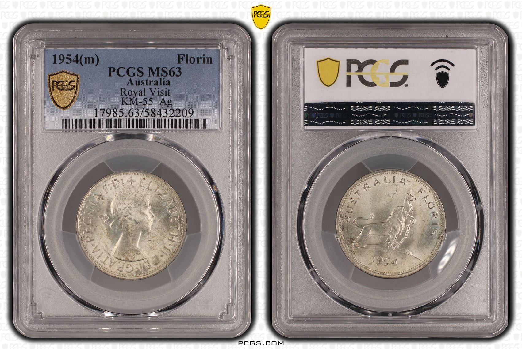 Elizabeth II, Royal Visit, Florin, 1954(m), PCGS MS63