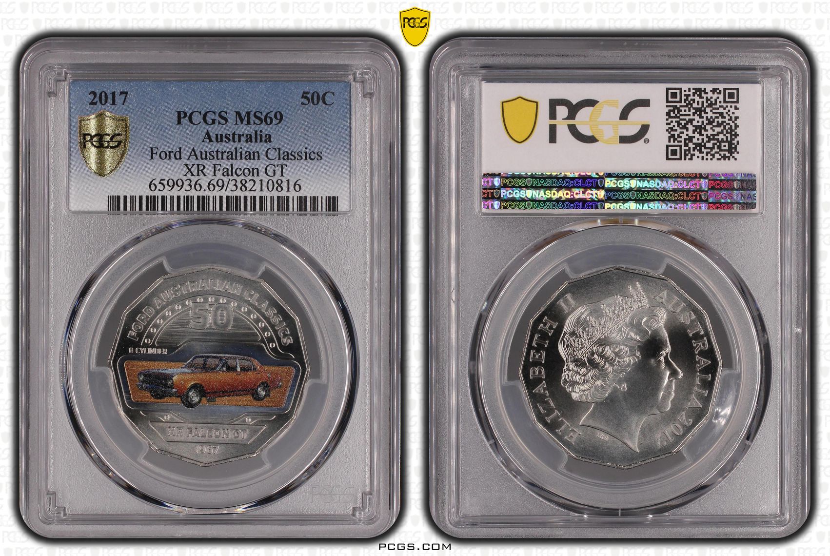 Elizabeth II, Ford Australian Classics - XR Falcon GT , Fifty Cent, 2017, PCGS MS69