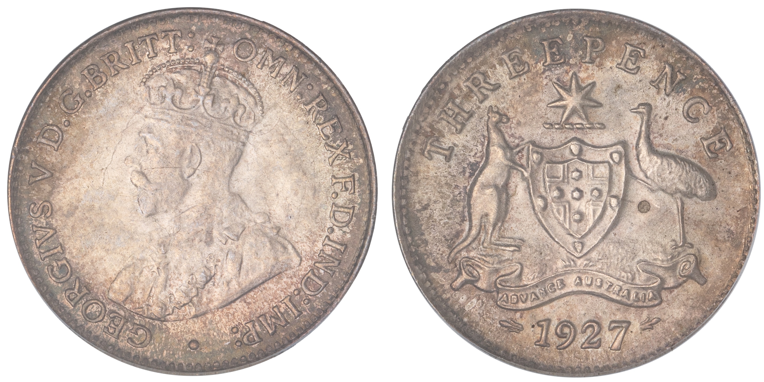 George V, Threepence, 1927, PCGS MS65