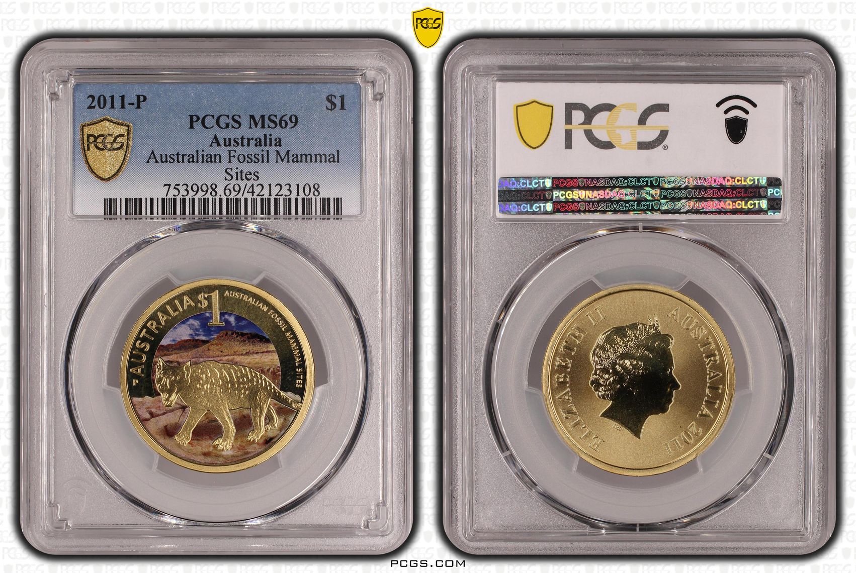 Australian Fossil Mammal Sites, POP 8/0, One Dollar, 2011-P, PCGS MS69