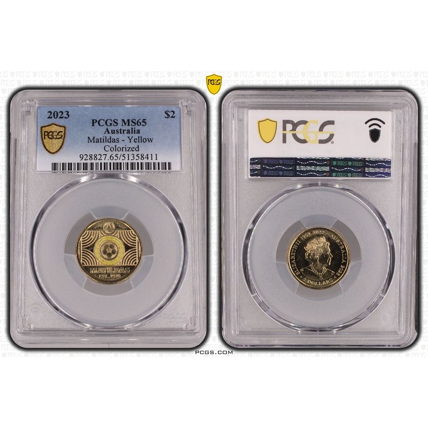 Matildas - Yellow Colorized, Two Dollar, 2023, PCGS MS65
