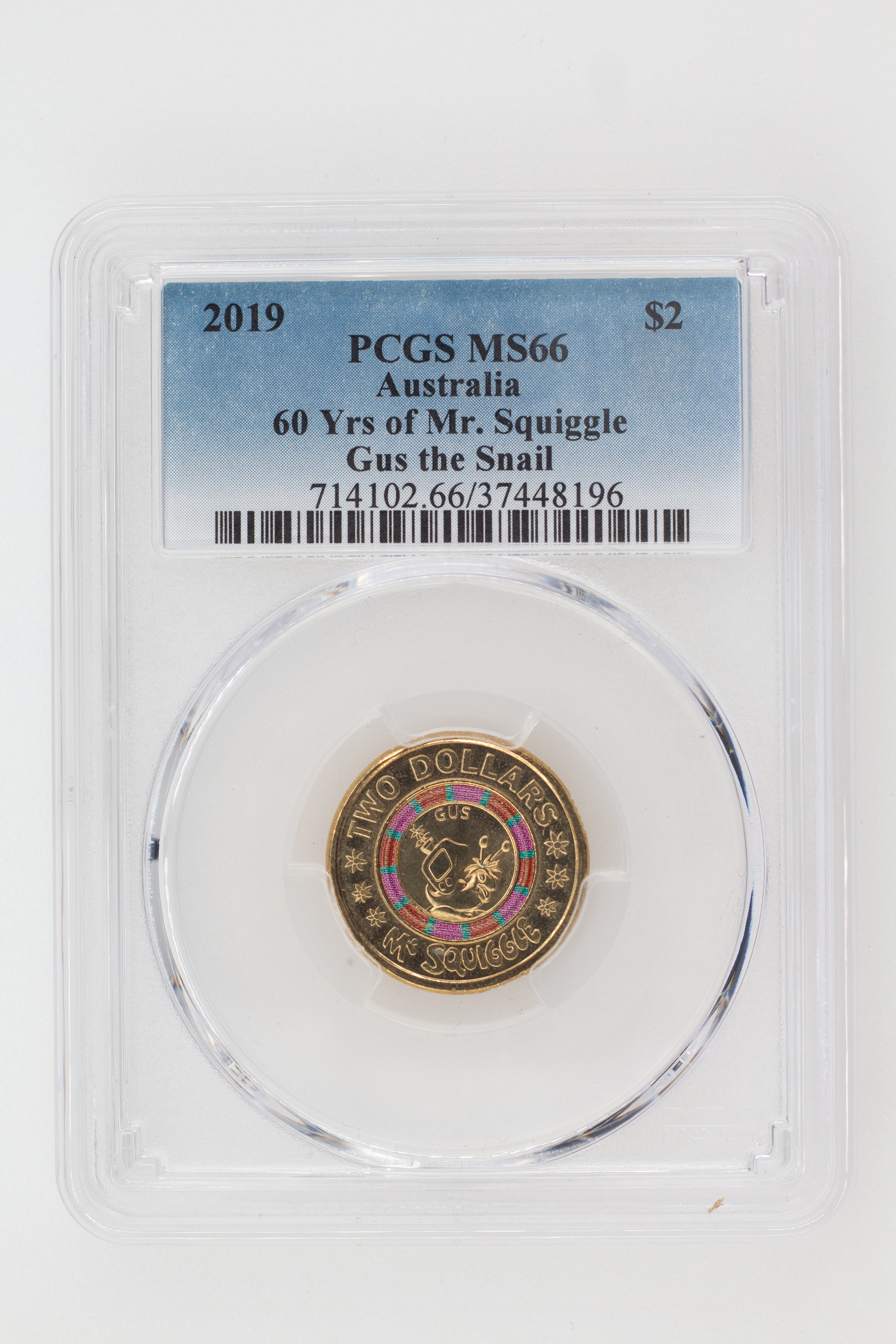 2019 Australia Two Dollar, $2 60 Yrs of Mr. Squiggle - Gus the Snail PCGS - MS66 -196