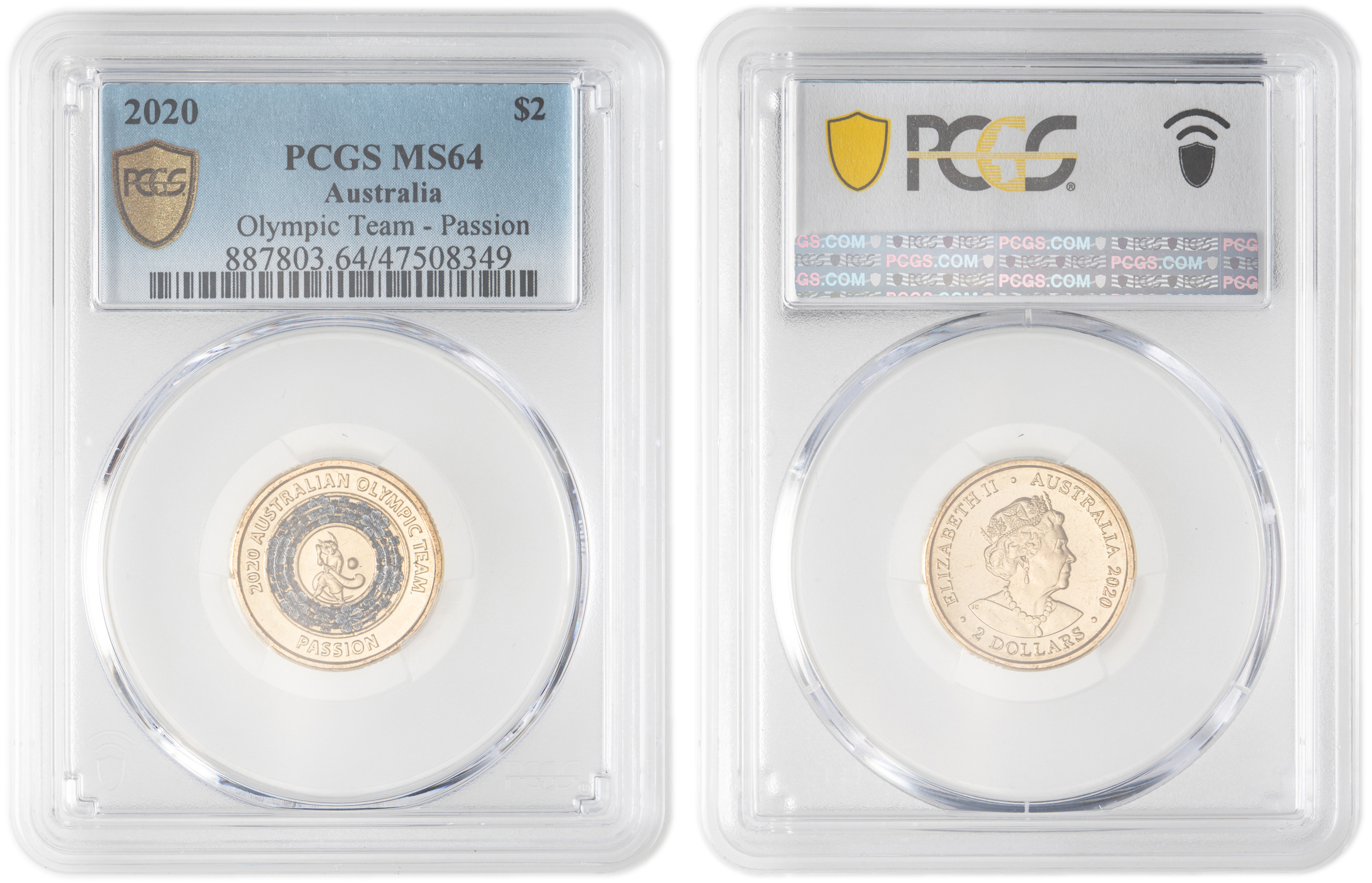 Elizabeth II, Olympic Team - Passion, Two Dollar, 2020, PCGS MS64