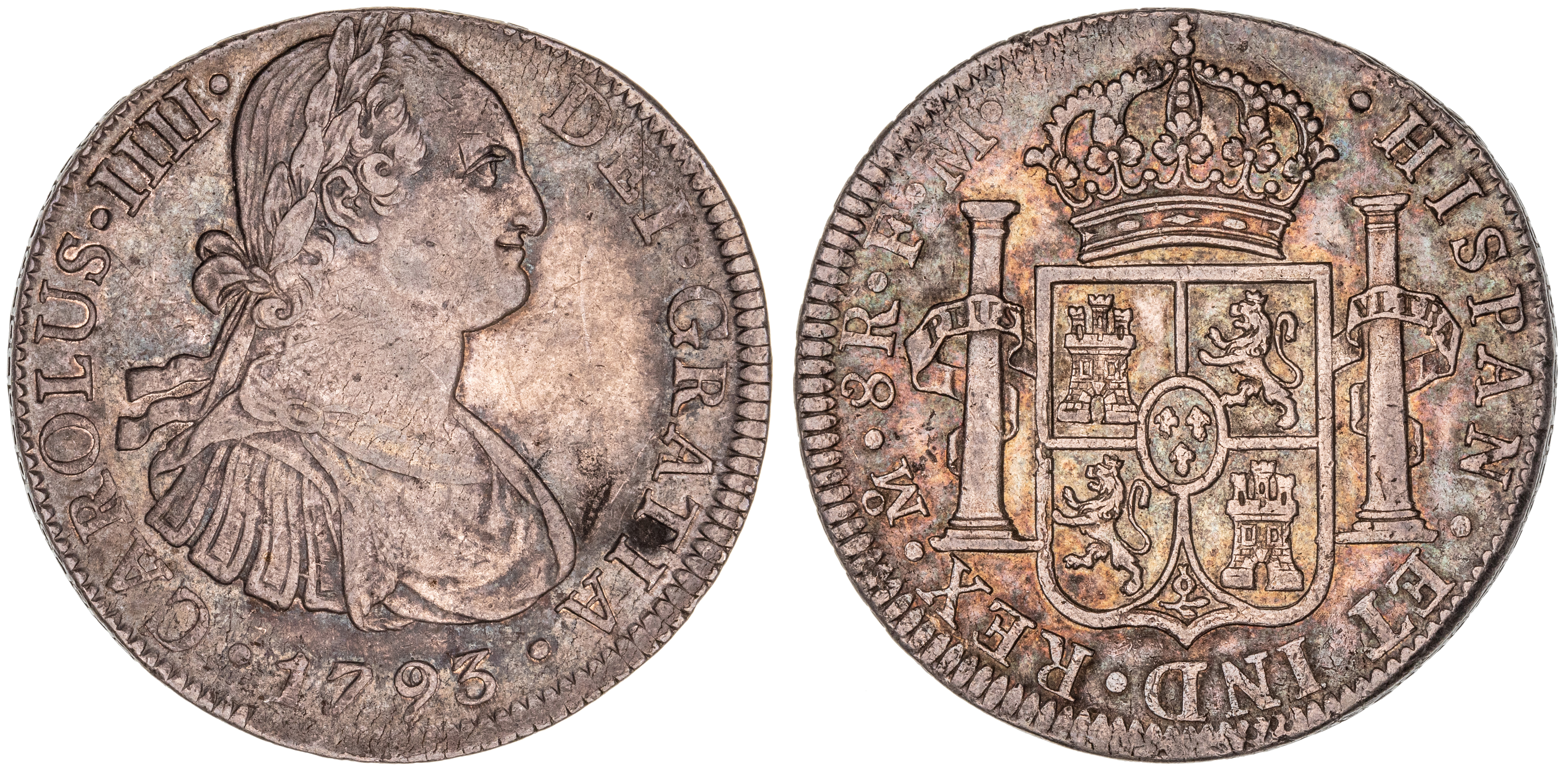 Mexico, Charles IV, Eight Reales, 1793-FM, EF