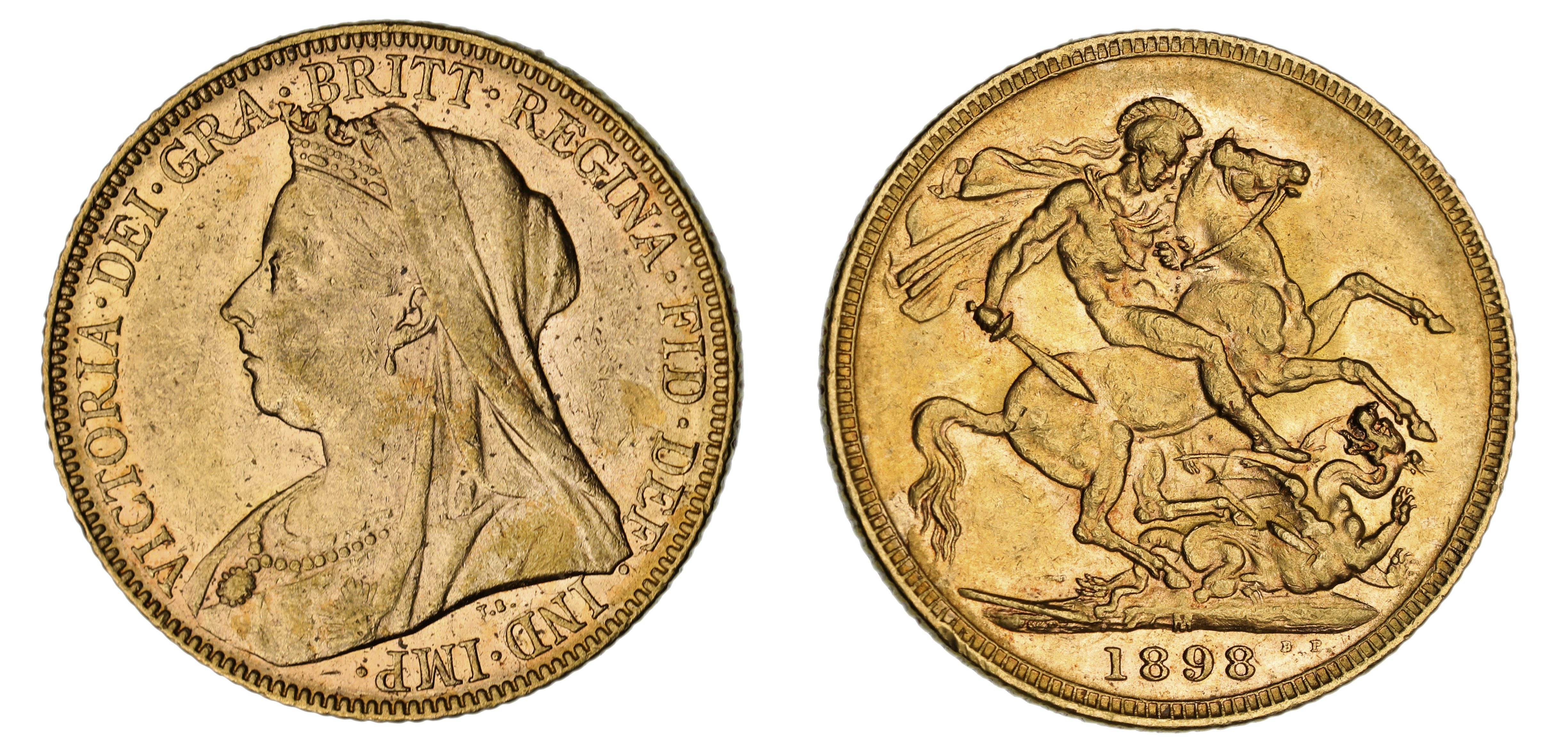 Victoria, St. George Reverse - Melbourne Mint - Veiled, Sovereign, 1898, EF