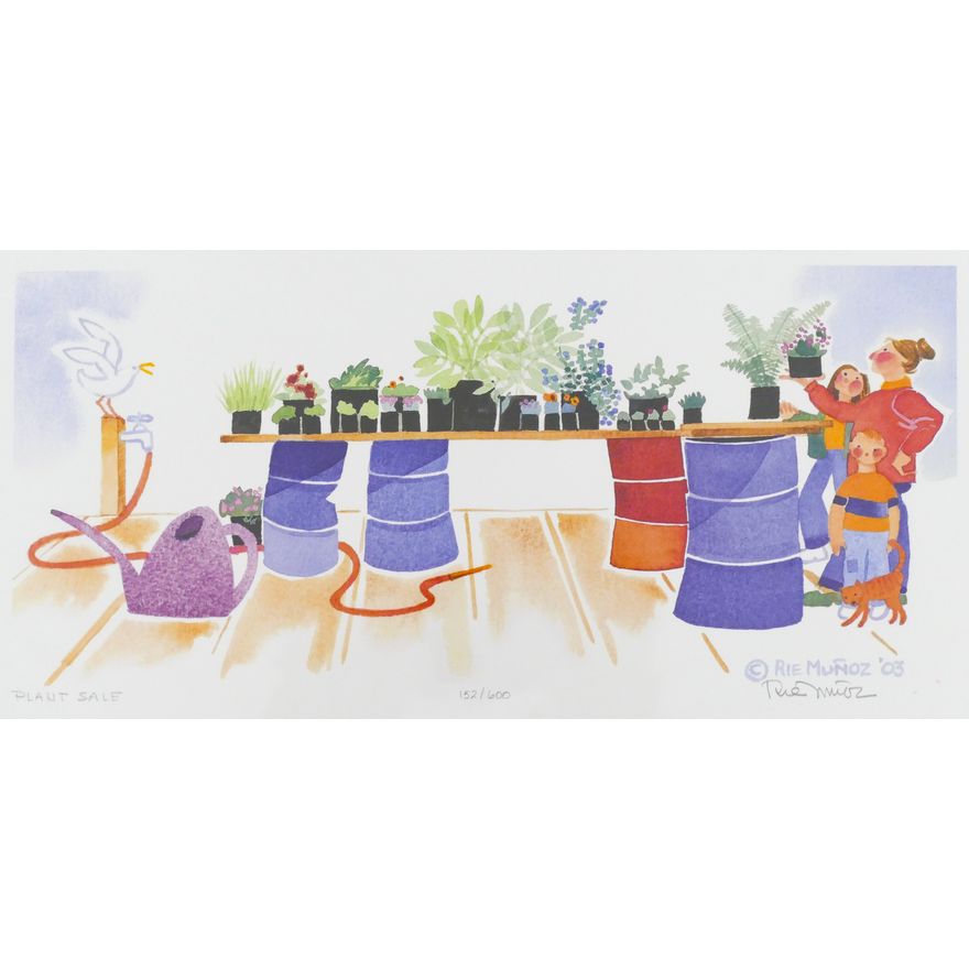 Rie Munoz ''Plant Sale'' 2003 Signed Print 9.5''x16.5'' Sheet.