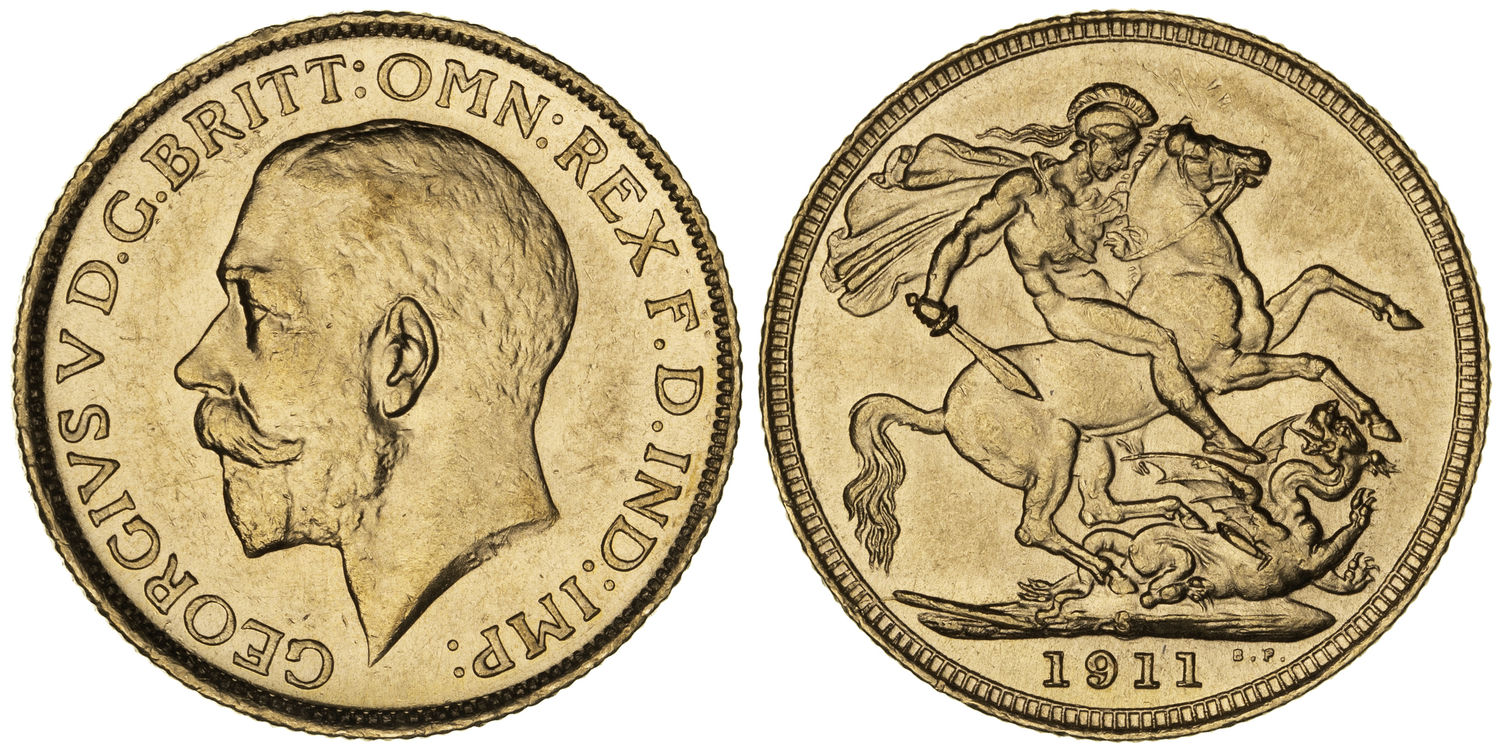 George V, St George Reverse, Sovereign, 1911-S, UNC