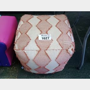 DIAMOND WEAVE OTTOMAN - CREAM AND RUST