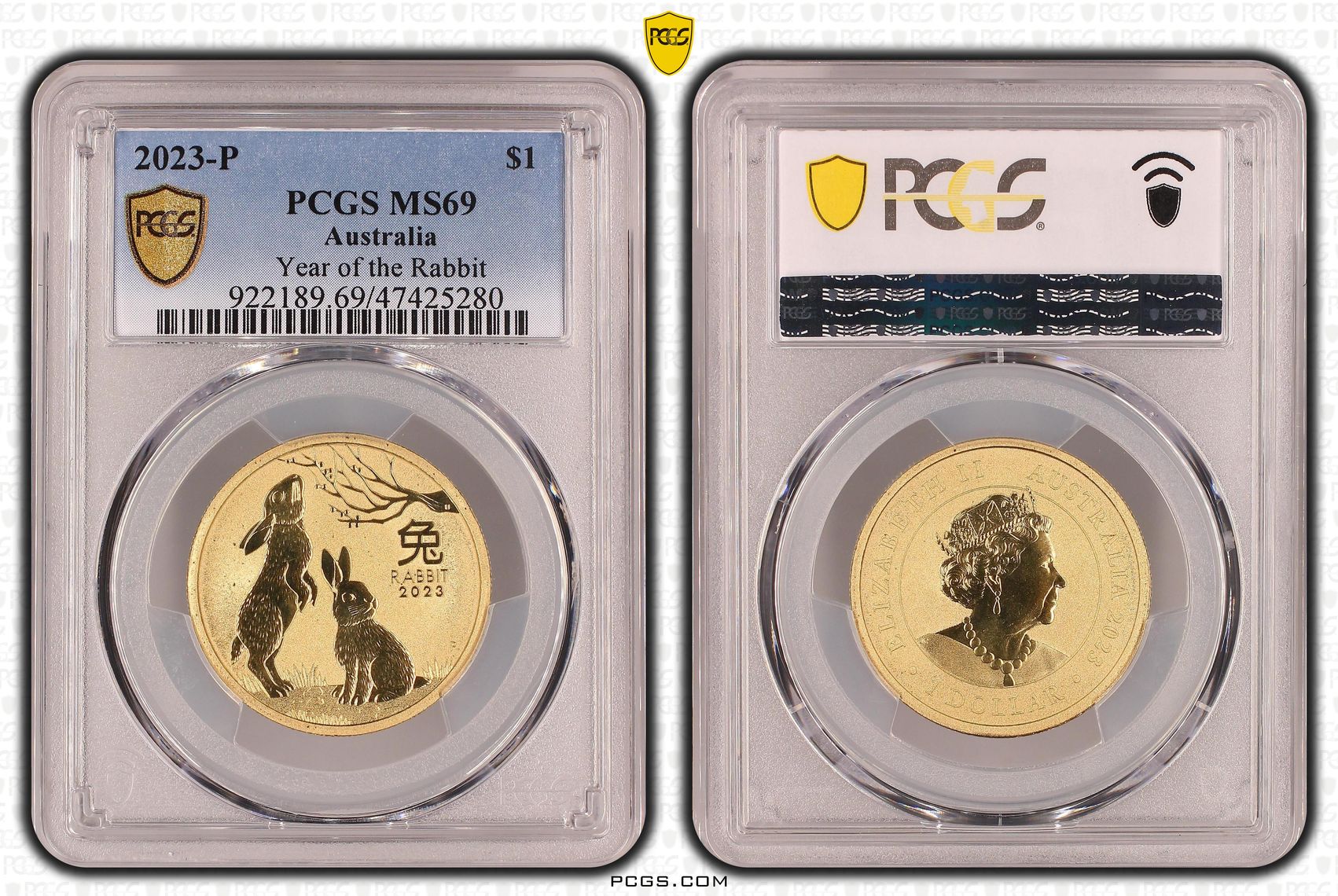 Elizabeth II, Year of the Rabbit, One Dollar, 2023-P, PCGS MS69