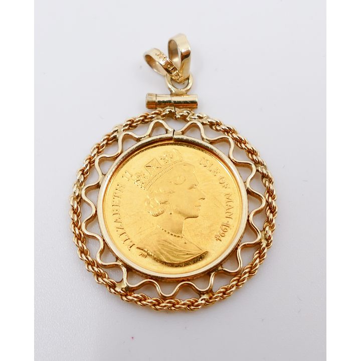 Isle of Man 1994 1/10 Ounce Gold Coin Pendant set in 14K- 5.9g