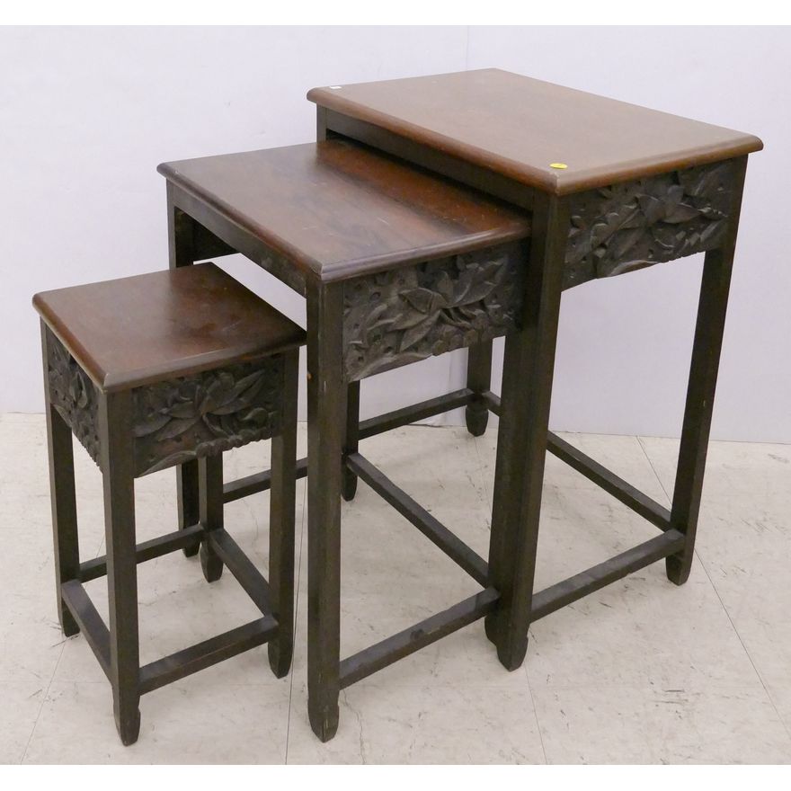 Set 3pc Chinese Carved Nesting Tables- Largest 27x21x14''