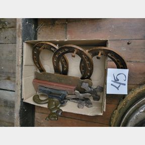 Cast Iron squirrel nutcracker, horse shoe hanger, and Wells Fargo Brass stage express route plaque