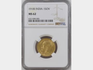 1918 GEORGE V INDIA MINT GOLD SOVEREIGN MS62