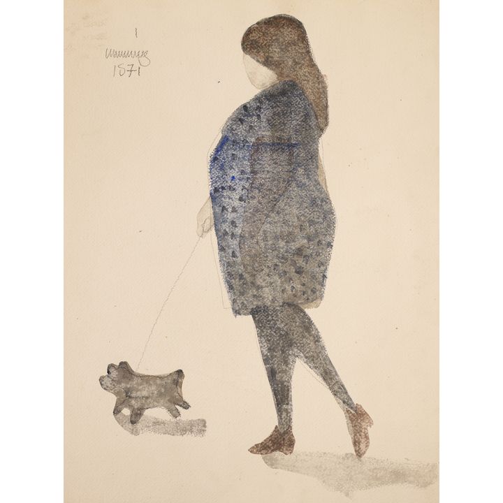 William Cumming "Walking the Dog" 1971 Watercolor