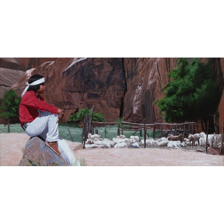 Larry Riley (1947-) Boy Sitting on Rock