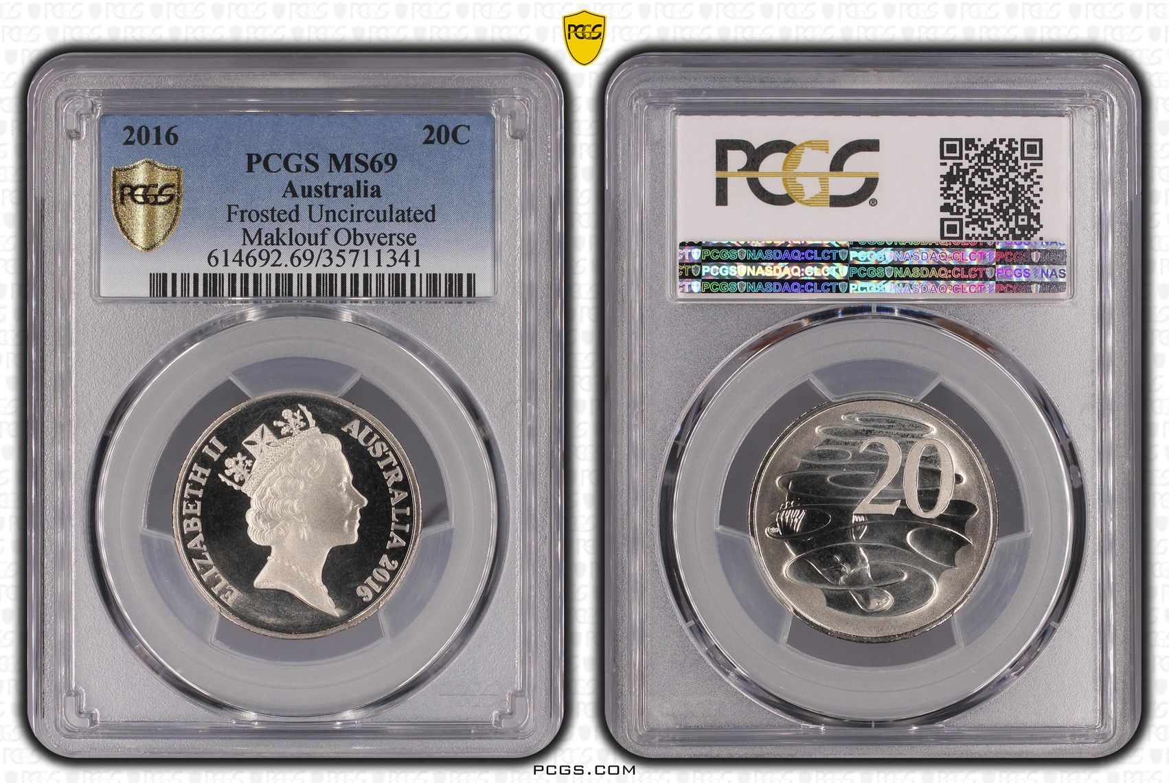 Elizabeth II, Frosted Uncirculated - Maklouf Obverse, Twenty Cent, 2016, PCGS MS69