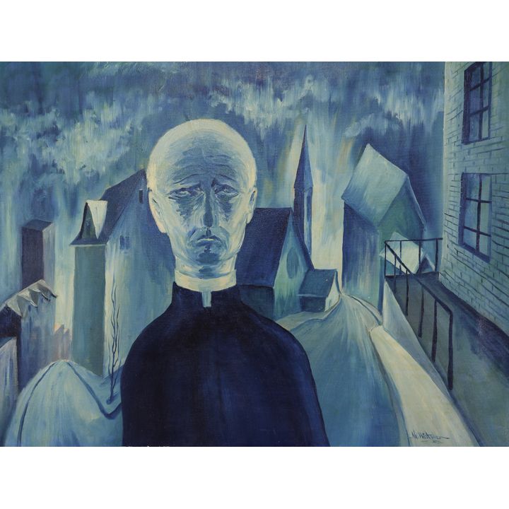 Neil Meitzler ''Two Themes on Immortality'' 1952 Oil on Canvas