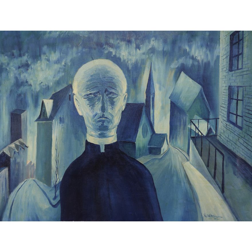 Neil Meitzler ''Two Themes on Immortality'' 1952 Oil on Canvas