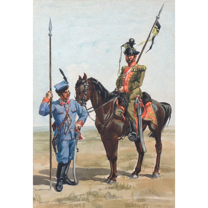 Artysta nieokreślony | Ułan i piechur 1 Galicyjskiego Pułku Ułanów, ok. 1850 r.
