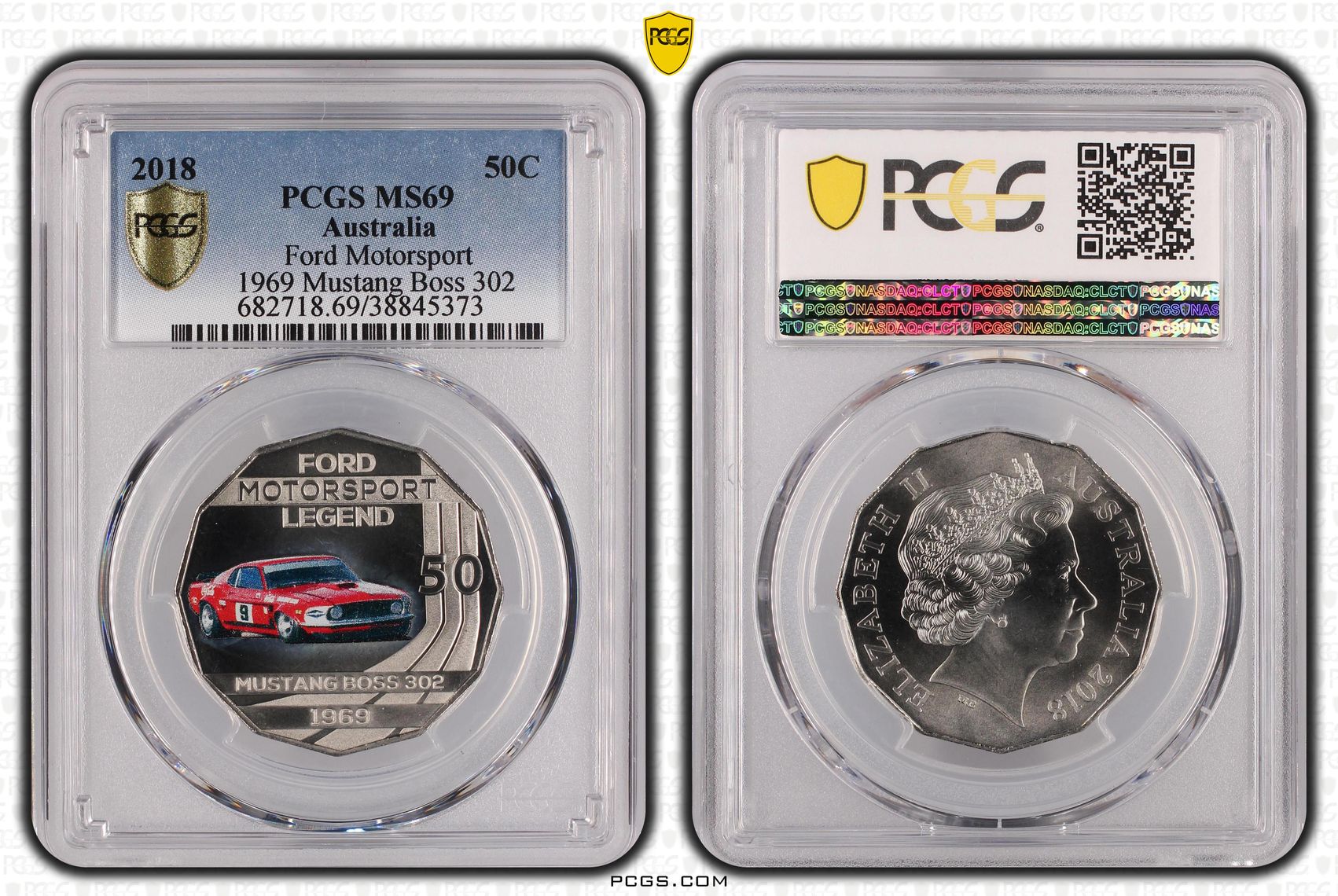 2018 Australia Fifty Cent, 50c Ford Motorsport - 1969 Mustang Boss 302 PCGS - MS69 -373