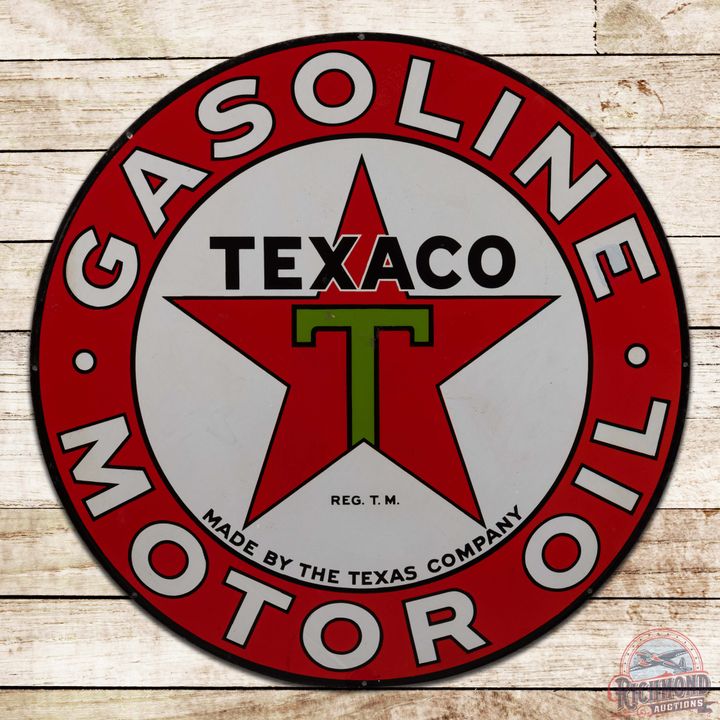 Texaco Gasoline Motor Oil 42" Double Sided Porcelain Sign