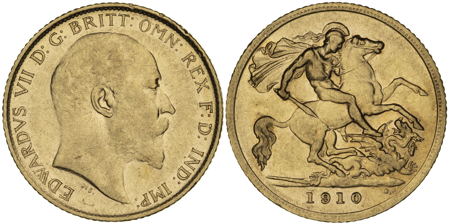 Edward VII, St George Reverse , Half Sovereign, 1910-S, aFine