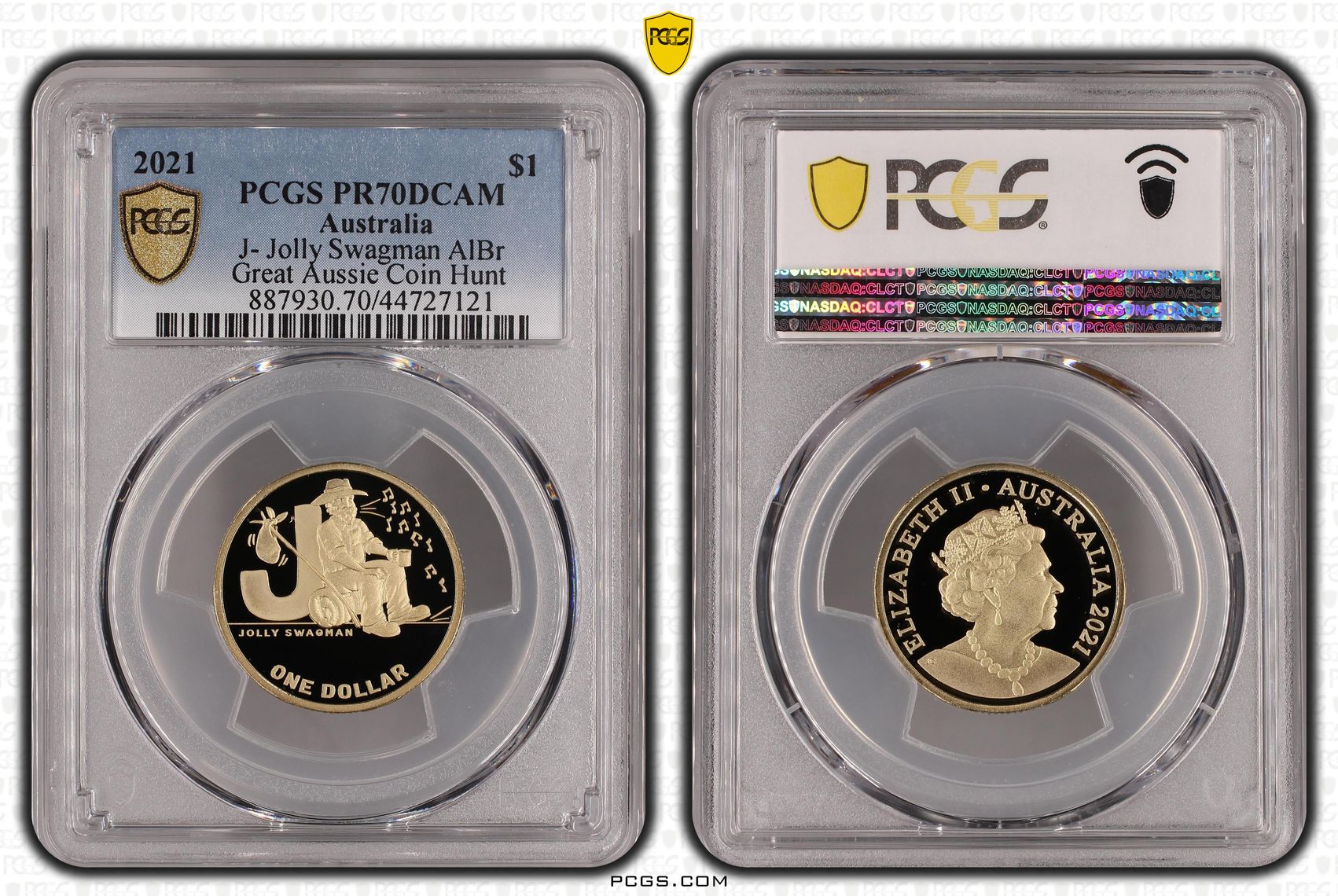 J- Jolly Swagman AlBr, One Dollar, 2021, PCGS PR70DCAM
