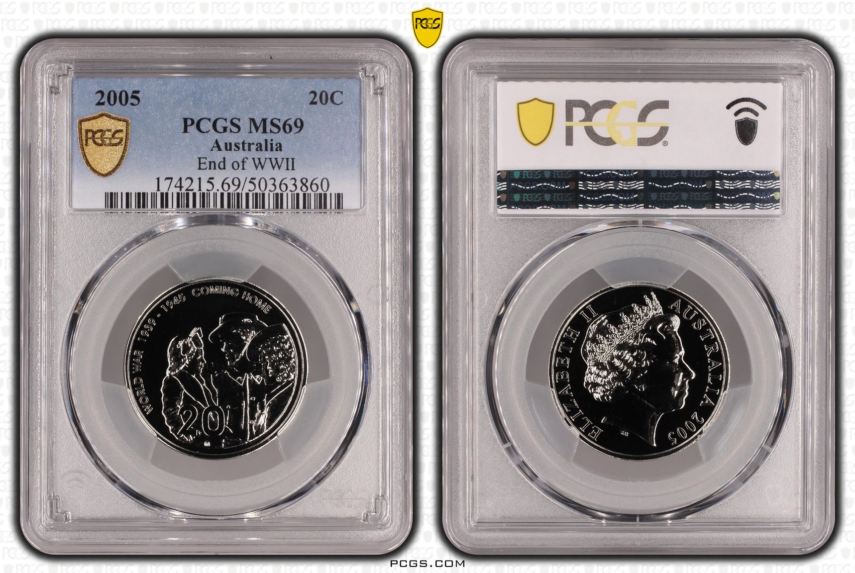End of WWII , Twenty Cent, 2005, PCGS MS69