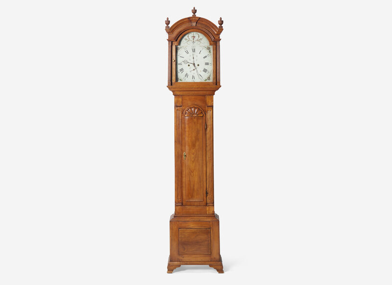 A Chippendale Shell-Carved Cherrywood Block-Front Tall Case Clock