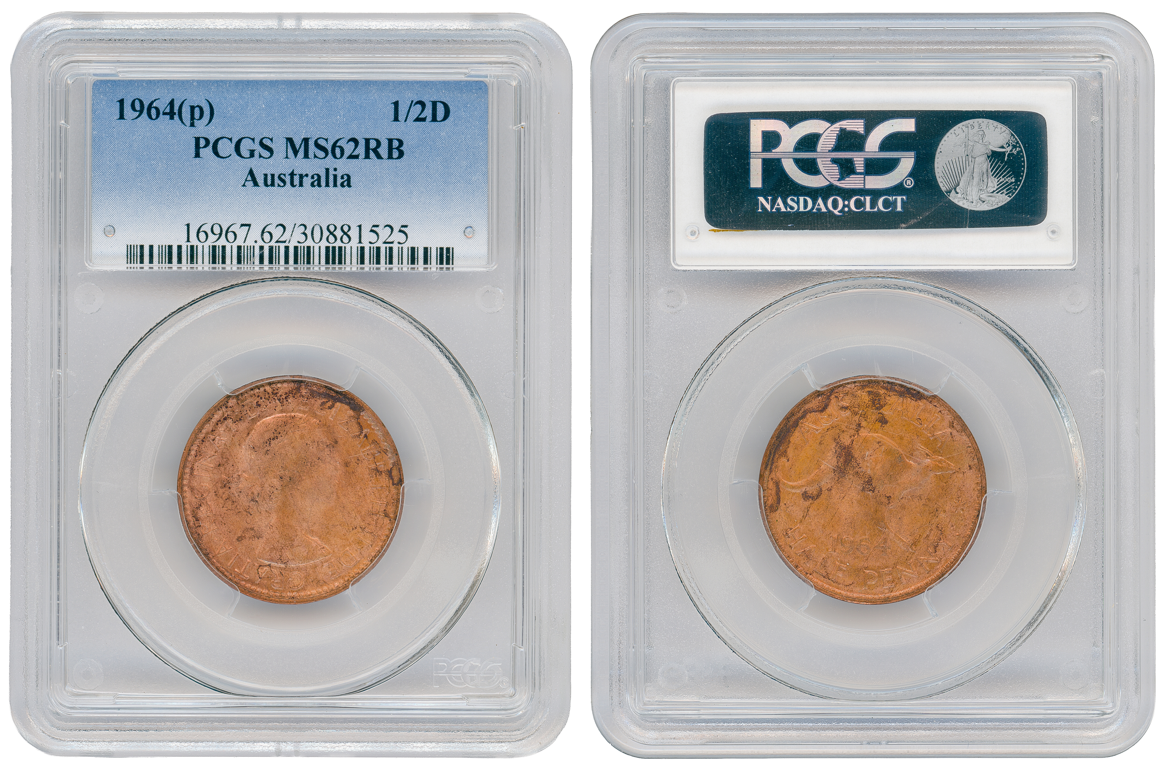 Elizabeth II, Halfpenny, 1964-Y., PCGS MS62RB