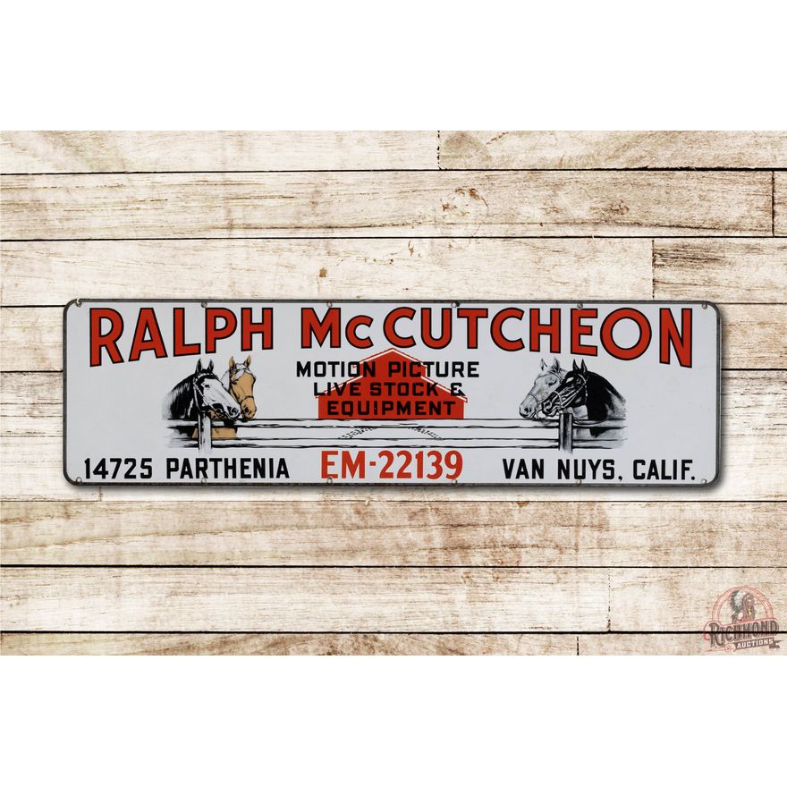 Ralph McCutcheon Motion Picture Livestock & Equipment Single Sided Porcelain Sign TAC 9