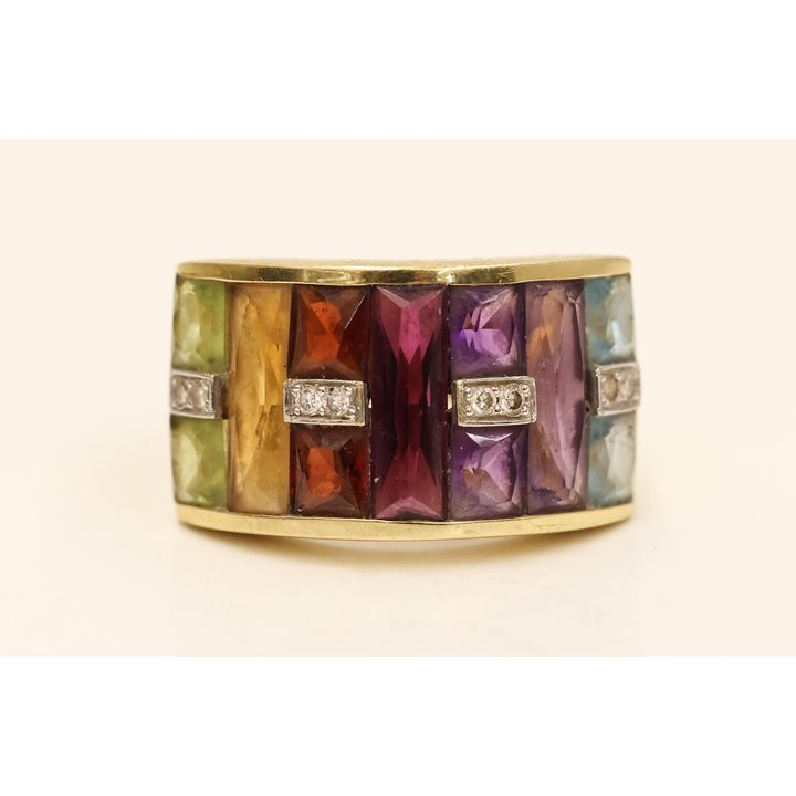 Ladies 18k Rainbow Gemstone & Diamond Ring