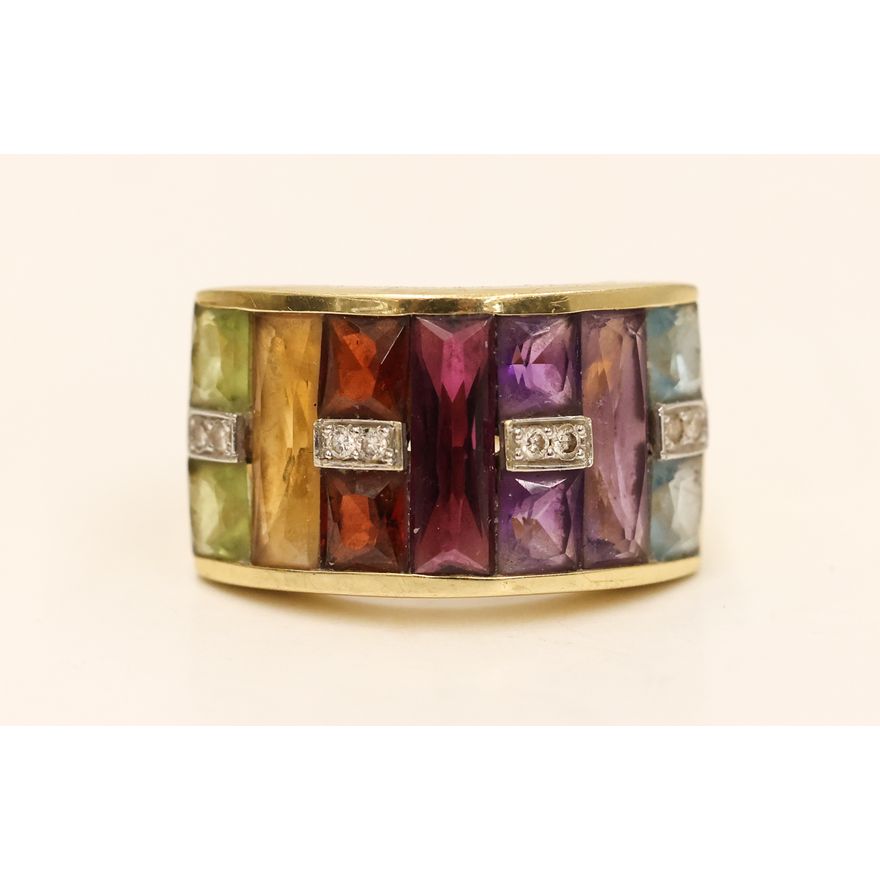 Ladies 18k Rainbow Gemstone & Diamond Ring