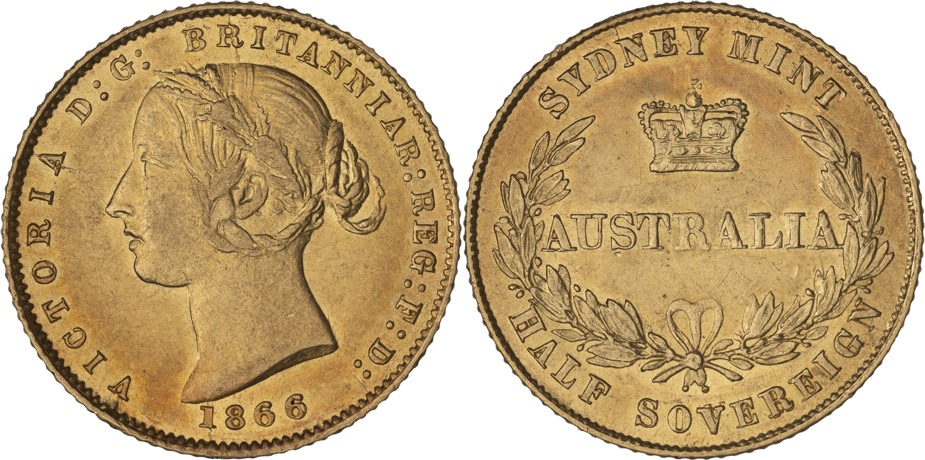 Victoria, Sydney Mint Reverse - Type II, Half Sovereign, 1866, aEF