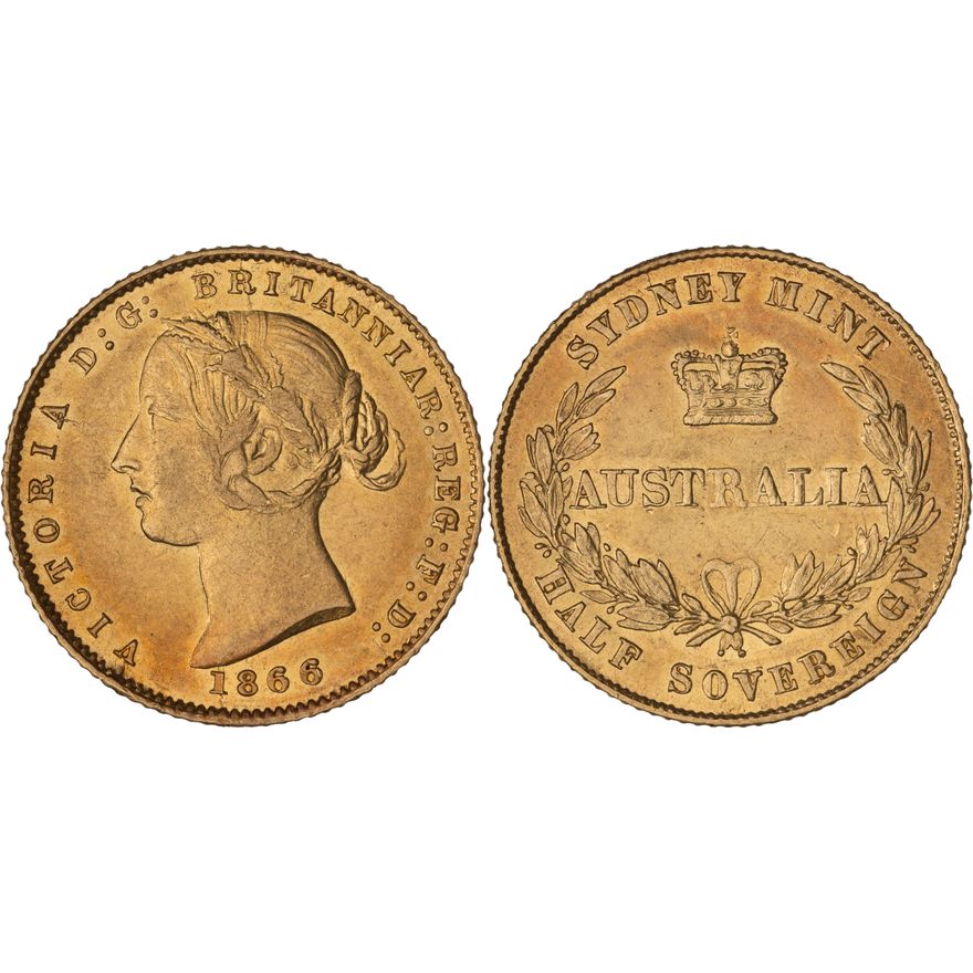 Victoria, Sydney Mint Reverse - Type II, Half Sovereign, 1866,  aEF