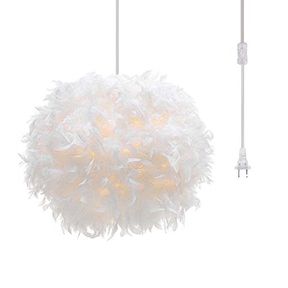 SURPARS HOUSE PLUG IN PENDANT LIGHT WHITE FEATHER CHANDELIER WITH 14.8' CORD AND ON/OFF SWITCH IN LINE
