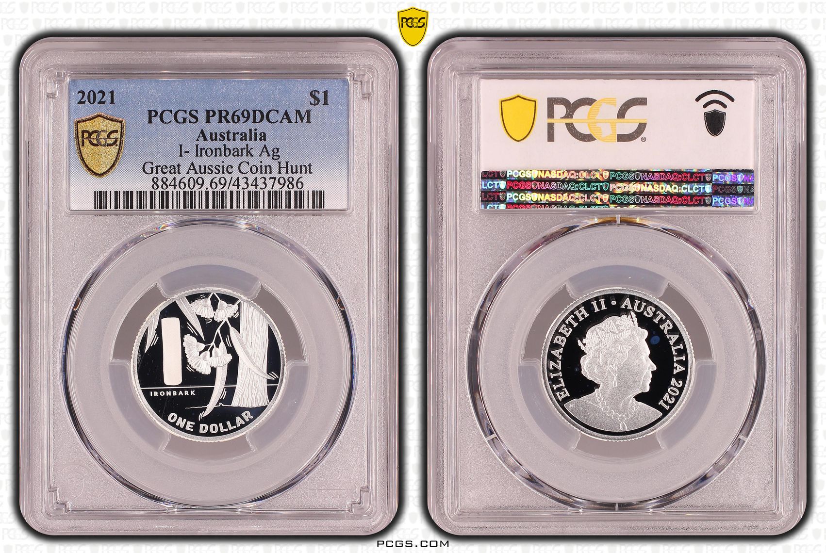 Elizabeth II, Silver, I- Ironbark, Great Aussie Coin Hunt, One Dollar, PR69DCAM , 2021 PCGS POP - 3/0
